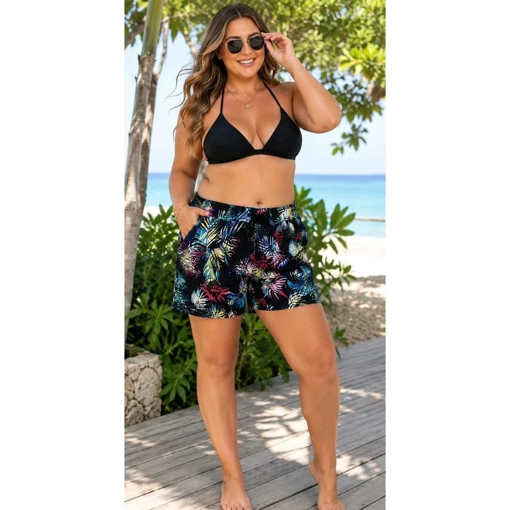 Jockey Women's XXL Tropical Palm Leaf Print Swim Shorts